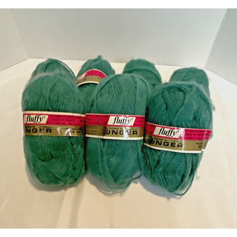 Vtg Unger Fluffy Yarn Green Teal Color 539 France 100% Acrylic Lot of 7 Skeins